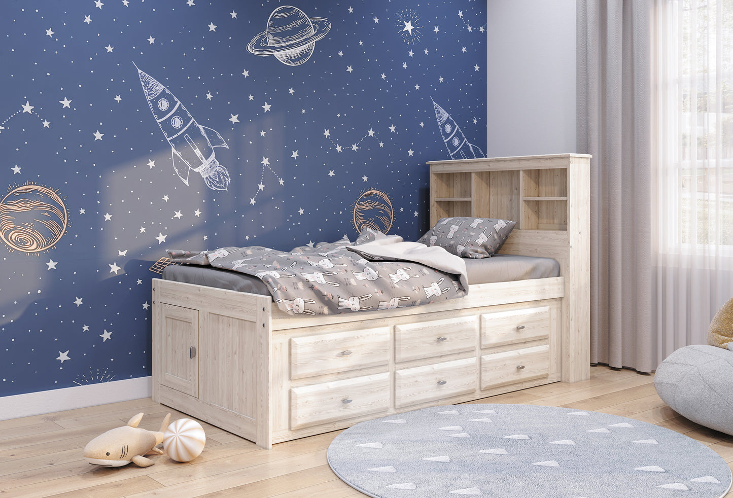 Bookcase Captains Bed in Ash