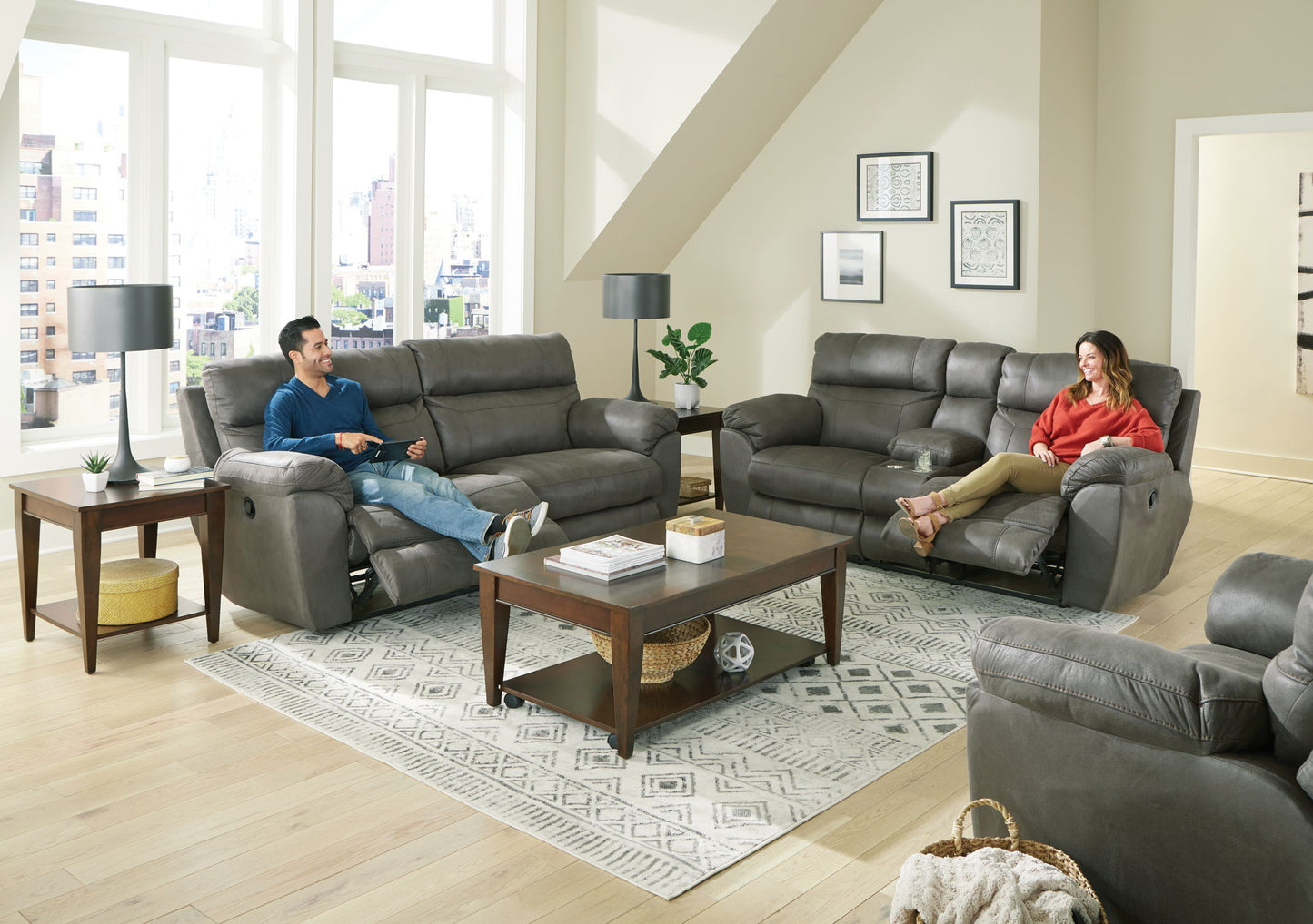 Atlas - Reclining Console Loveseat With Storage - Charcoal