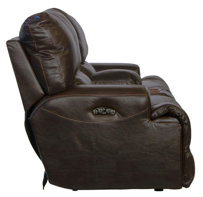 Wembley - Italian Leather Power Lay Flat Reclining Console Loveseat With Power Adjustable Headrest - Chocolate