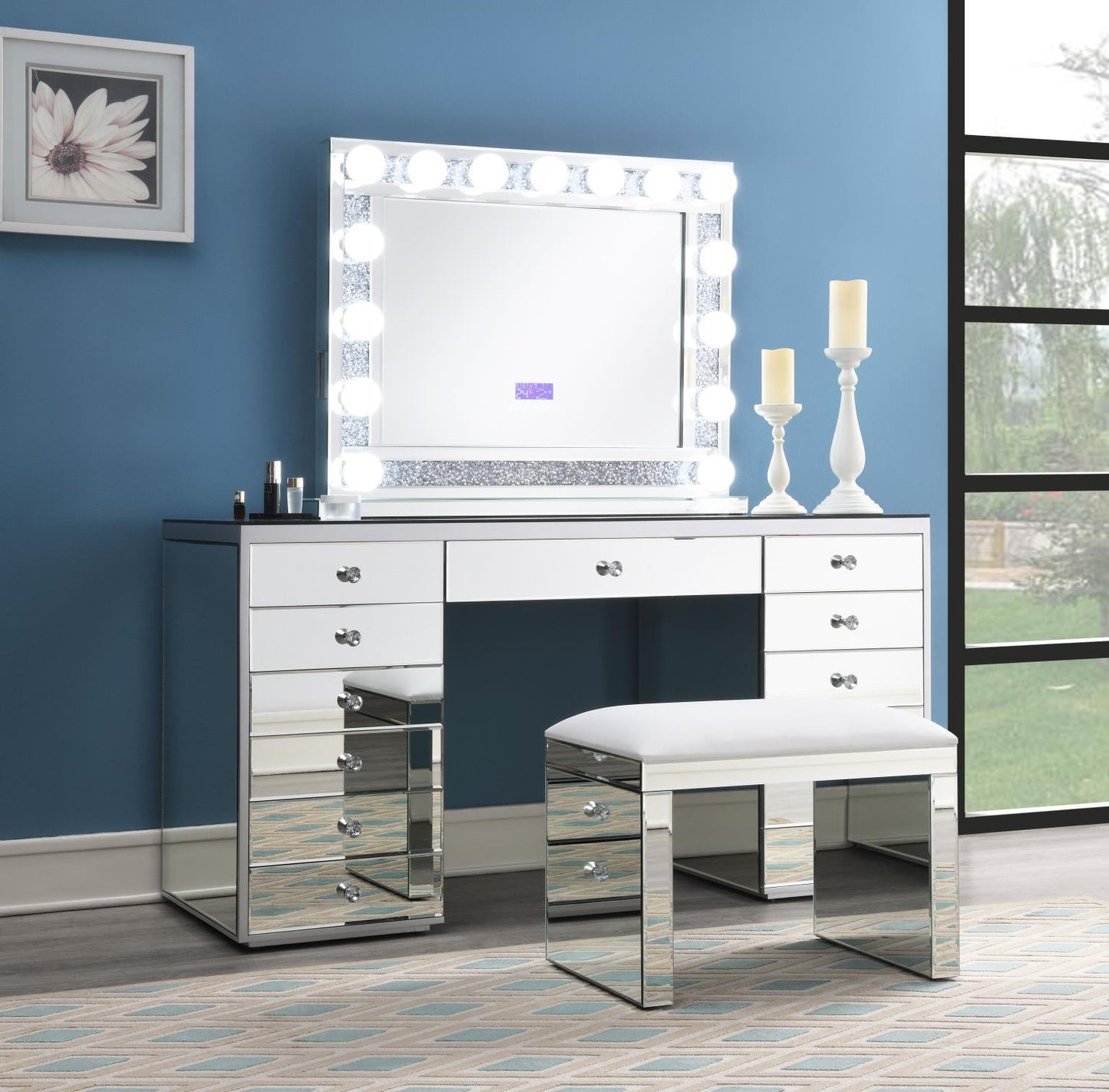 G-317 - Glamour Vanity Stool - Pearl Silver