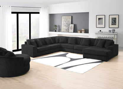 U242 - 7 Piece Setional With Right Chaise (1 RAF Chaise + 3 Armless Chair + 1 LAF + 1 Wedge + 1 Console) - Without Ottoman - Black