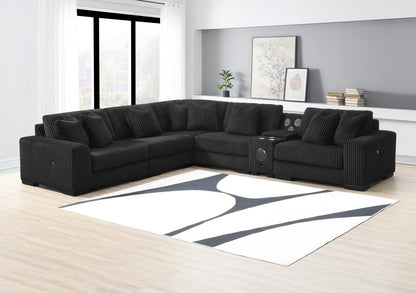 U242 - 7 Piece Setional With Right Chaise (1 RAF Chaise + 3 Armless Chair + 1 LAF + 1 Wedge + 1 Console) - Without Ottoman - Black
