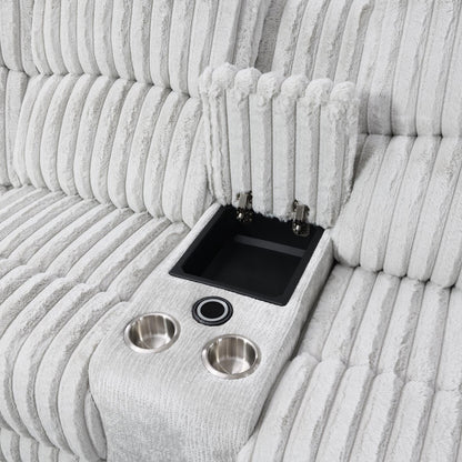 U61 - Corduroy Power 3 Piece Sectional With Bluetooth Speaker, And Wireless Charger - Gray
