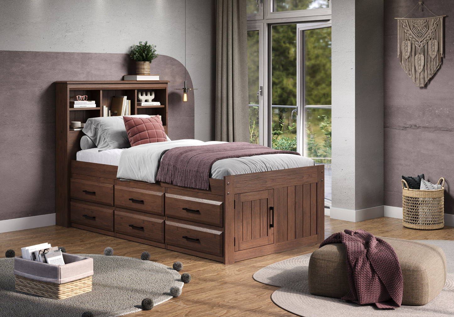 Bookcase Captains Bed in Walnut