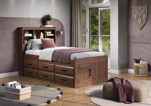 Bookcase Captains Bed in Walnut