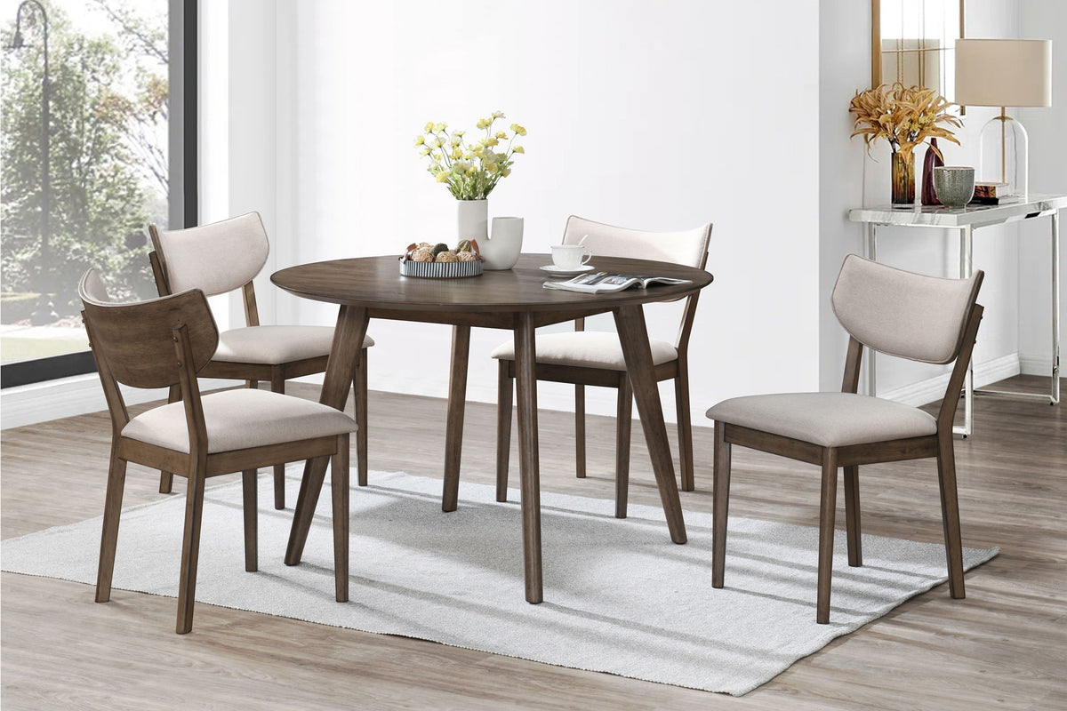 Rex - 65" Round Table With Self Storing Leaves - Walnut Brown