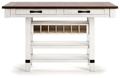 Valebeck - Rect Dining Room Counter Table With Wine Rack - White / Brown