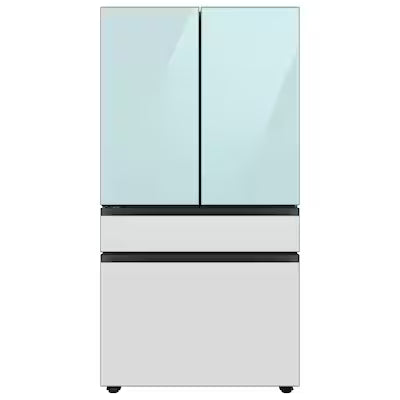 Bespoke 29 cu ft. Standard Depth 4-Door French Door Smart Refrigerator in Morning Blue/White Glass with Beverage Center OUTLET