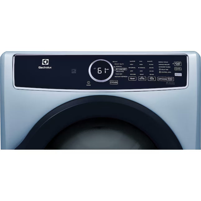 8 cu.ft. Electric Dryer vented Front Load Perfect Steam Dryer with Instant Refresh in Glacier Blue