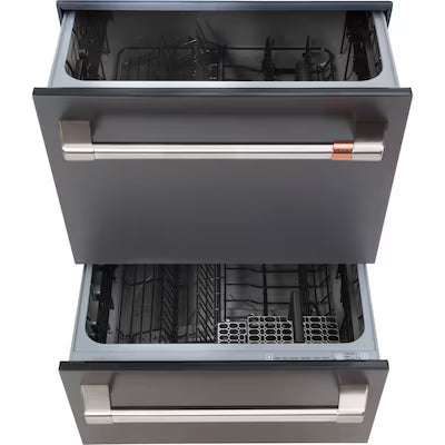 Cafe 24-in Top Control 2 Drawer Dishwasher ( Matte Black with Brushed Stainless Handles ) 46-Decibel Very Quiet Sound Level