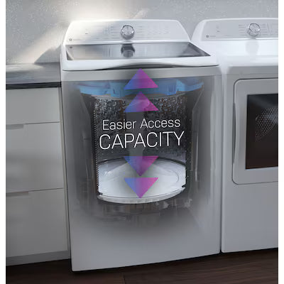 Lavadora inteligente de carga superior de alta eficiencia Profile de 4.9 pies cúbicos en color blanco con agitador y tecnología Microban, certificación Energy Star