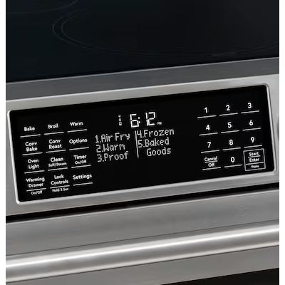 Cafe 30-in Glass Top 5 burners 5.7-cu ft Air Fry Convection Oven Slide-In Electric Range ( Stainless Steel with Brushed Stainless Handles )
