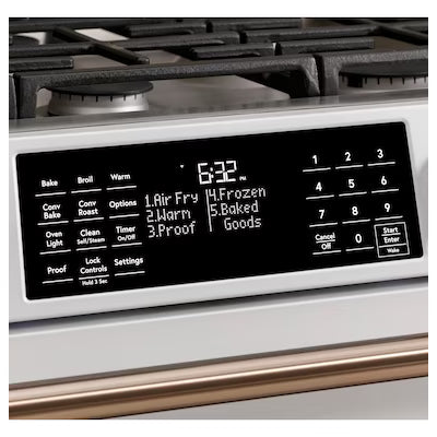 Cafe 30-in Deep recessed 6 burners Air Fry Convection Oven Slide-In Dual Fuel Range ( Stainless Steel with Brushed Stainless Handles )