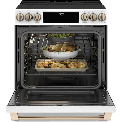 Cafe 30 in. 5 Burner Element Smart Slide-In Electric Range in Matte White with True Convection, Air Fry