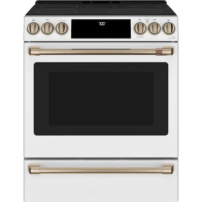 Cafe 30 in. 5 Burner Element Smart Slide-In Electric Range in Matte White with True Convection, Air Fry