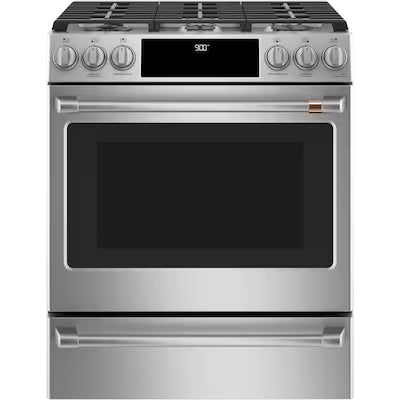 Cafe 30-in Deep recessed 6 burners Air Fry Convection Oven Slide-In Dual Fuel Range ( Stainless Steel with Brushed Stainless Handles )