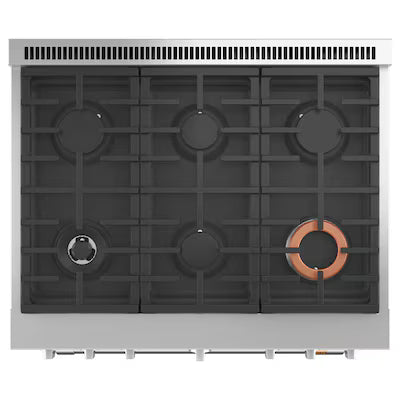 Cafe 36 in. 5.75 cu. ft. Smart 6 Burner Dual Fuel Range with Convection in Stainless Steel
