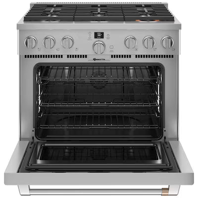 Cafe 36 in. 5.75 cu. ft. Smart 6 Burner Dual Fuel Range with Convection in Stainless Steel