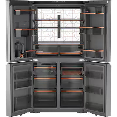 Cafe 36 in. W 28.3 cu. ft. Smart Quad-Door Bottom Freezer Refrigerator in Platinum Glass with Dual-Dispense AutoFill Pitcher