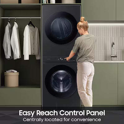 Bespoke 4.6 cu. ft. Large Capacity Single Unit AI Laundry Hub Washer with 7.6 cu. ft. Electric Dryer in Brushed Black