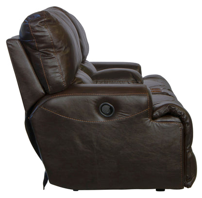 Wembley - Italian Leather Match Lay Flat Reclining Console Loveseat - Chocolate