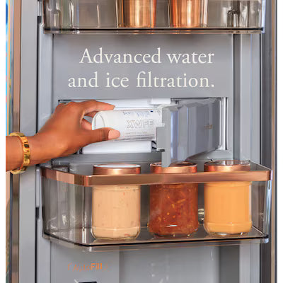 Cafe Counter-Depth 23.2-cu ft 4 -Door Smart Compatible French Door Refrigerator with Ice Maker with Water Dispenser ( Matte White with Brushed Bronze Handles ) ENERGY STAR Certified
