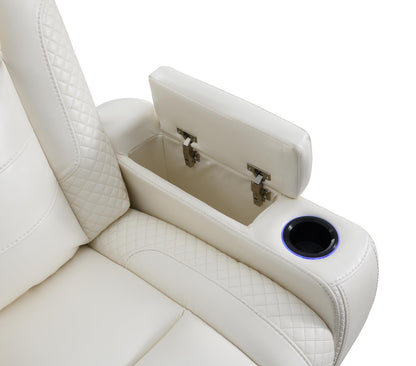 U94 - LED Power Reclining With Power Headrest, Bluetooth Speaker, And Drop Down Table Loveseat - White