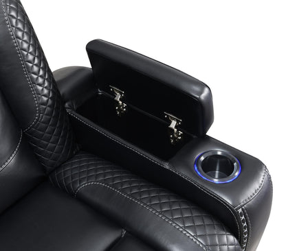 U92 - LED Power Reclining With Power Headrest, And Drop Down Table Sofa - Black