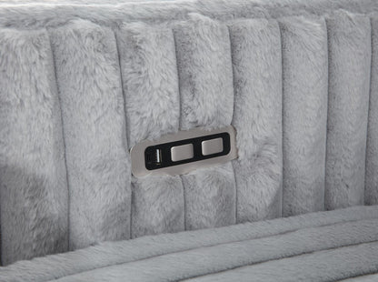 U260 - Corduroy Power Reclining 4 Piece Sectional With 2 Wireless Charger - Gray