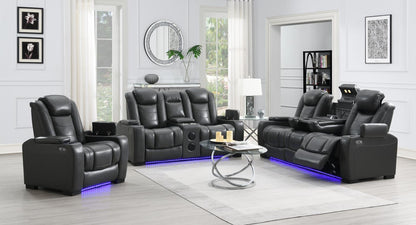U93 - LED Power Reclining With Power Headrest, And Drop Down Table Sofa - Gray