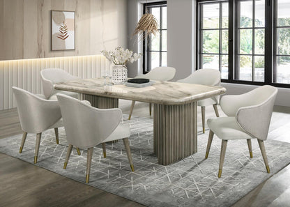 D070 - Oak Rectangular Dining Table With Marble Top - Golden Sand