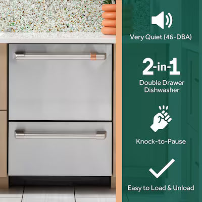 Cafe 24-in Top Control 2 Drawer Dishwasher ( Stainless Steel with Brushed Stainless Handles ) 46-Decibel Very Quiet Sound Level