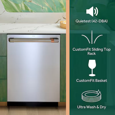 Cafe 24-in Top Control Built-in Dishwasher With Third Rack ( Stainless Steel with Brushed Stainless Handles ) ENERGY STAR, 42-Decibel Quietest Sound Level