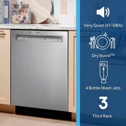 24 in. Fingerprint Resistant Stainless Front Control Built-In Tall Tub Dishwasher with Dry Boost, 3rd Rack, and 47dBA