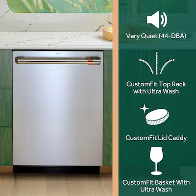 Cafe 24-in Top Control Built-in Dishwasher With Third Rack ( Stainless Steel with Brushed Stainless Handles ) ENERGY STAR, 44-Decibel Very Quiet Sound Level