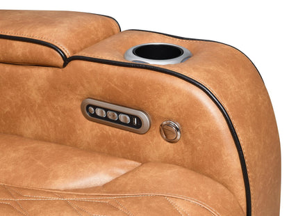 U12 - 3 Piece Power LED Sectional, Power Headrest, Heat, Massage Wireless Charger, And USB - Brown
