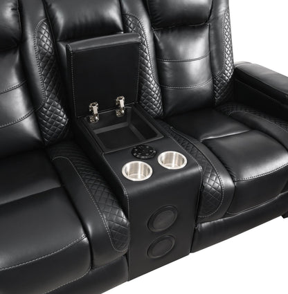 U92 - LED Power Reclining With Power Headrest, Bluetooth Speaker, And Drop Down Table Loveseat - Black