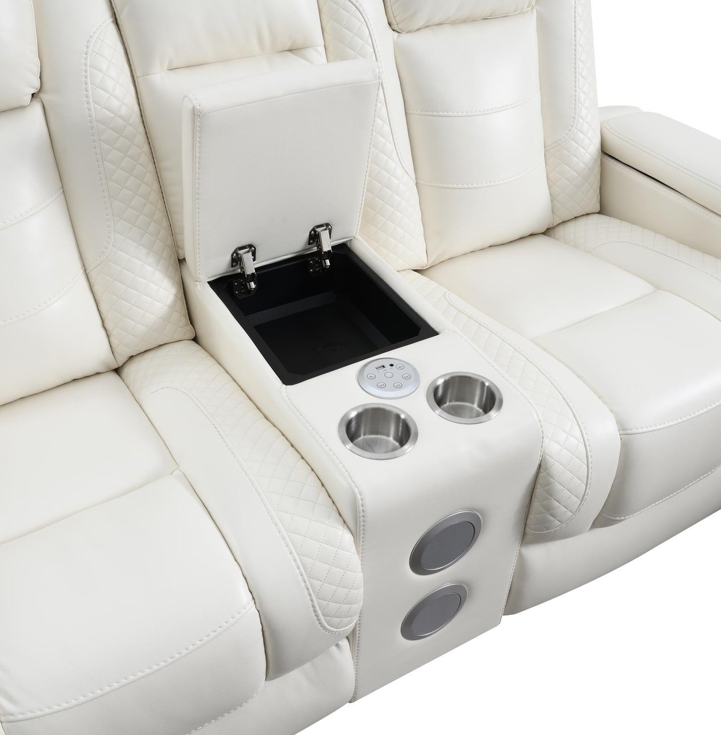 U94 - LED Power Reclining With Power Headrest, Bluetooth Speaker, And Drop Down Table Loveseat - White