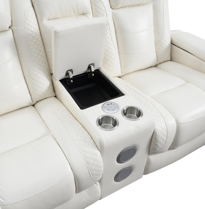 U94 - LED Power Reclining With Power Headrest, Bluetooth Speaker, And Drop Down Table Loveseat - White