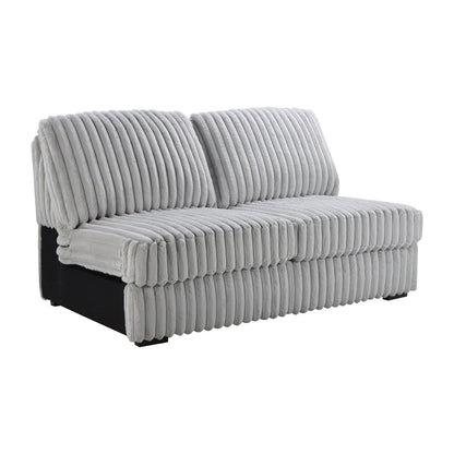 U260 - Corduroy Power Reclining 4 Piece Sectional With 2 Wireless Charger - Gray