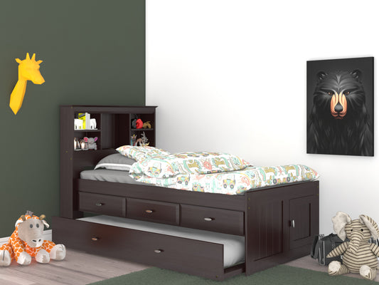 Bookcase Captains Bed in Espresso