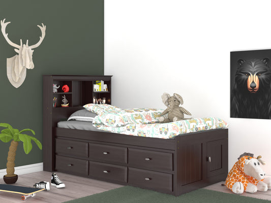 Bookcase Captains Bed in Espresso