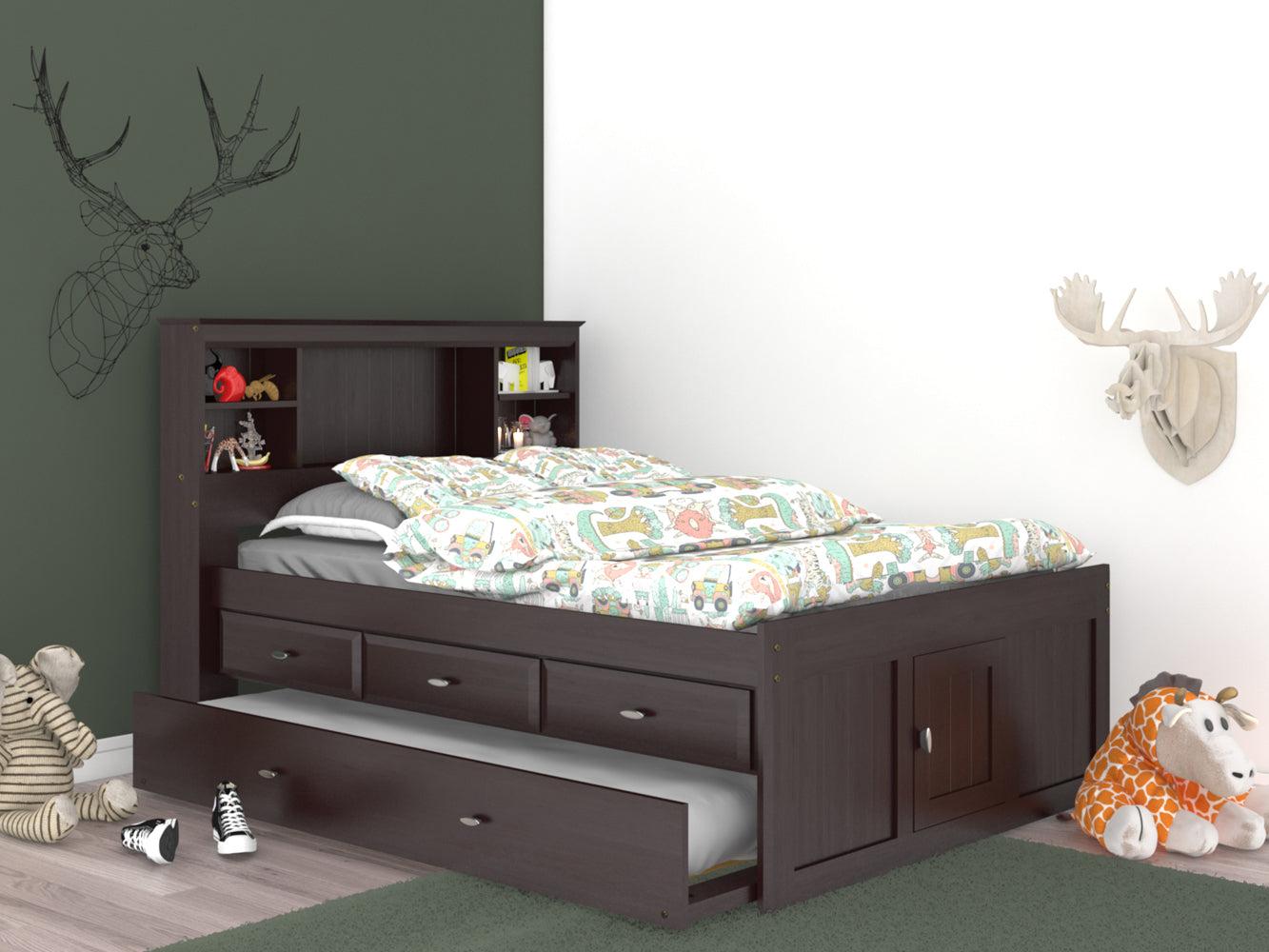 Bookcase Captains Bed in Espresso
