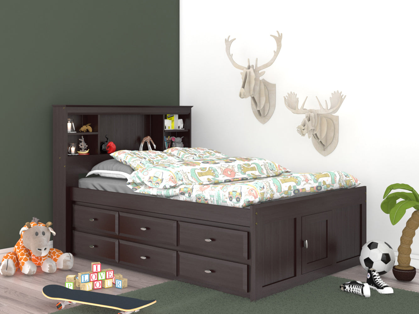 Bookcase Captains Bed in Espresso