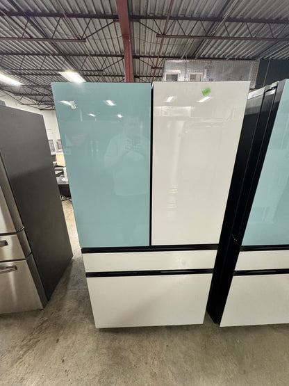 Bespoke 29 cu ft. Standard Depth 4-Door French Door Smart Refrigerator in Morning Blue/White Glass with Beverage Center OUTLET