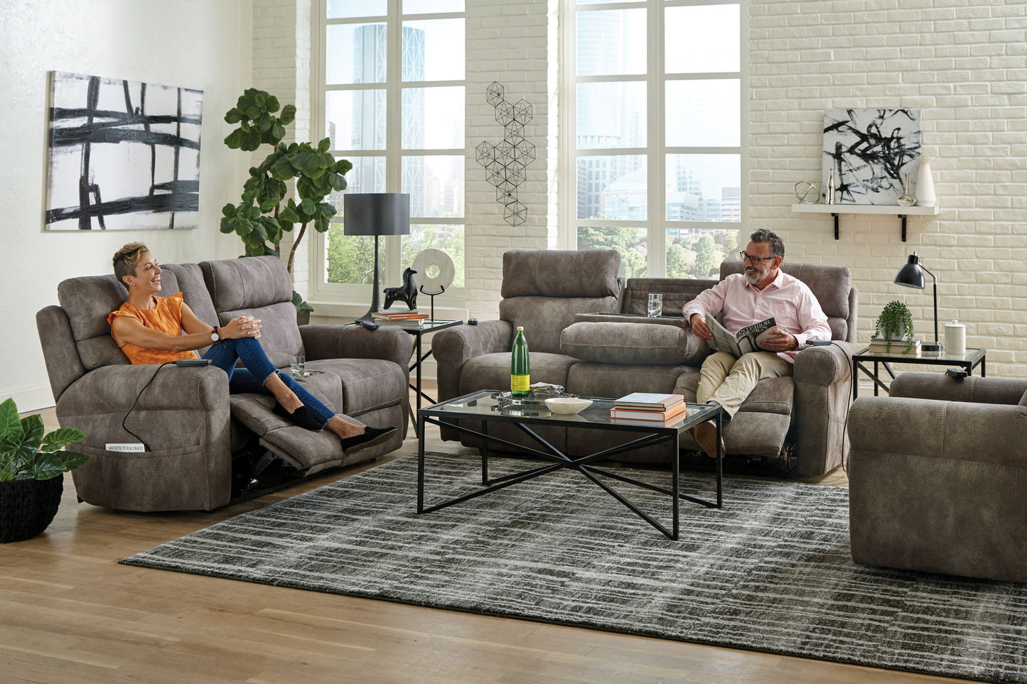 Tranquility - Power Headrest Power Lay Flat Reclining Sofa With DDT / CR3 Heat / Massage / Lumbar - Pewter