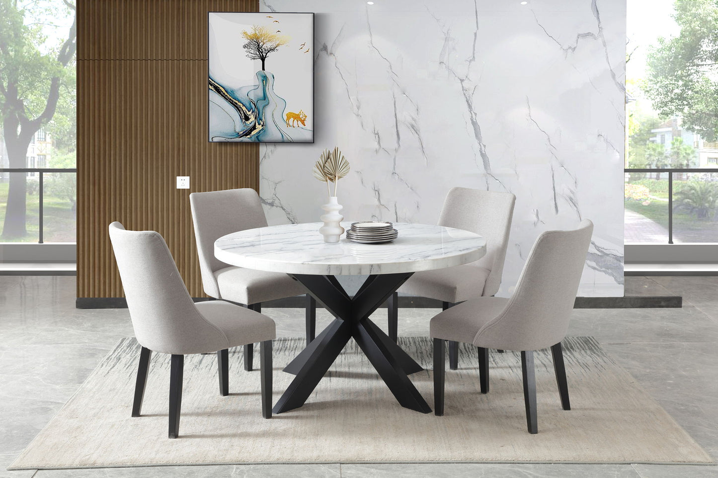 Xena - Marble Top Round Table - White / Black