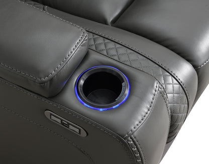 U93 - LED Power Reclining With Power Headrest, Bluetooth Speaker, And Drop Down Table Loveseat - Dark Gray