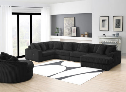 U242 - 7 Piece Setional With Right Chaise (1 RAF Chaise + 3 Armless Chair + 1 LAF + 1 Wedge + 1 Console) - Without Ottoman - Black
