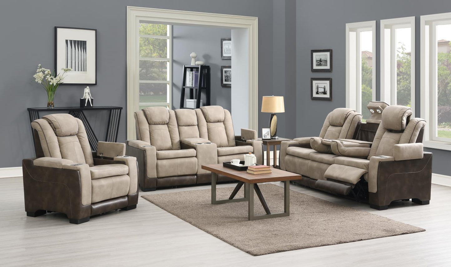 U78 - Power Reclining Chair With Power Headrest, Storage Arms / USB And Wireless Charger - Sand / Brown